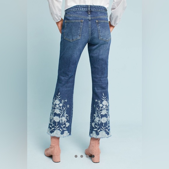 PILCRO Anthropologie High Rise Cropped Flare Embroidered Dark Wash Jeans sz 26 - Picture 1 of 10